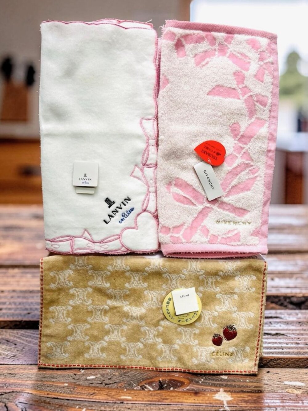 LANVIN-GIVENCHY CELINE Cotton Hand Towel 11"x11" Strawberry Floral Embroid (47